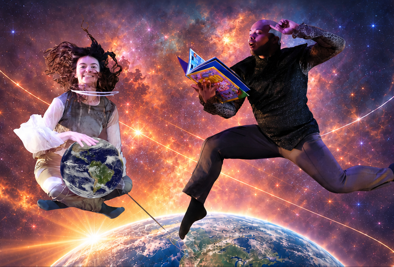 Company E dancers performing PULSE against a cosmic sky above the Earth